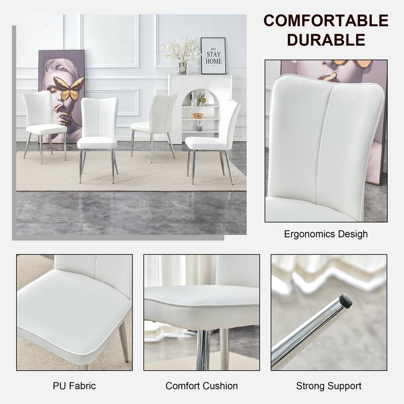 Modern Minimalist PU Upholstered Dining Chairs with Metal Legs