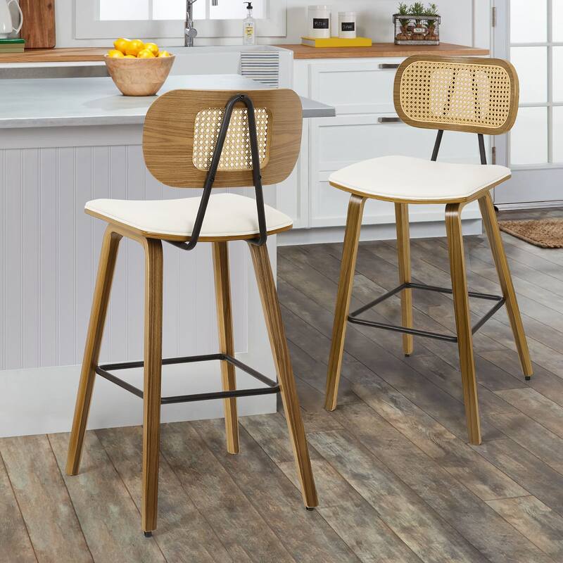 26" Upholstered Wood Counter Height Bar Stools - 17.7"W x 19.5"D x 35.1"H