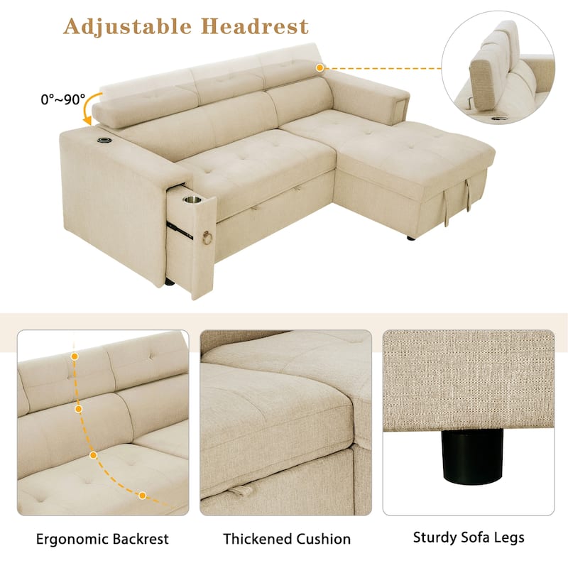 96" Multi-Functional Pull-Out Sofa Bed