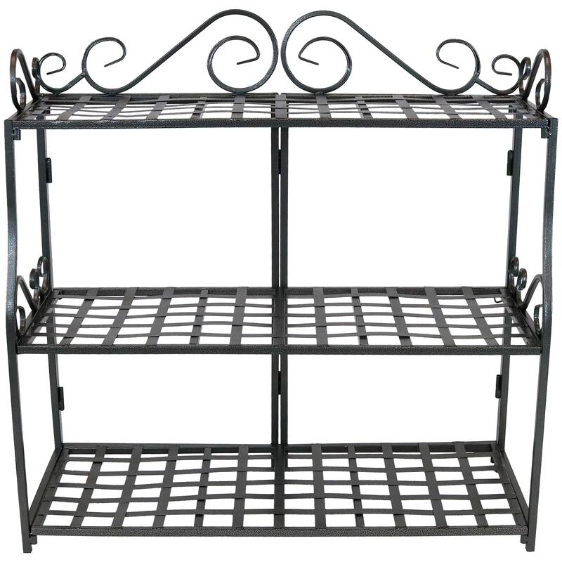 3-Tier Plant Stand Iron Metal Shelves with Decorative Scroll Edging