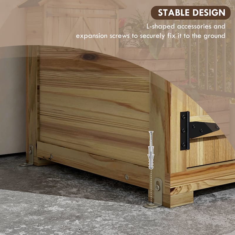 Outsunny Outdoor Storage Cabinet with Waterproof Asphalt Roof, Wooden Garden Shed with Double Lockable Doors and Shelves