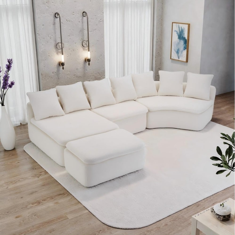 127.96'' Modular Chenille Boneless Sectional Sofa with Ottoman