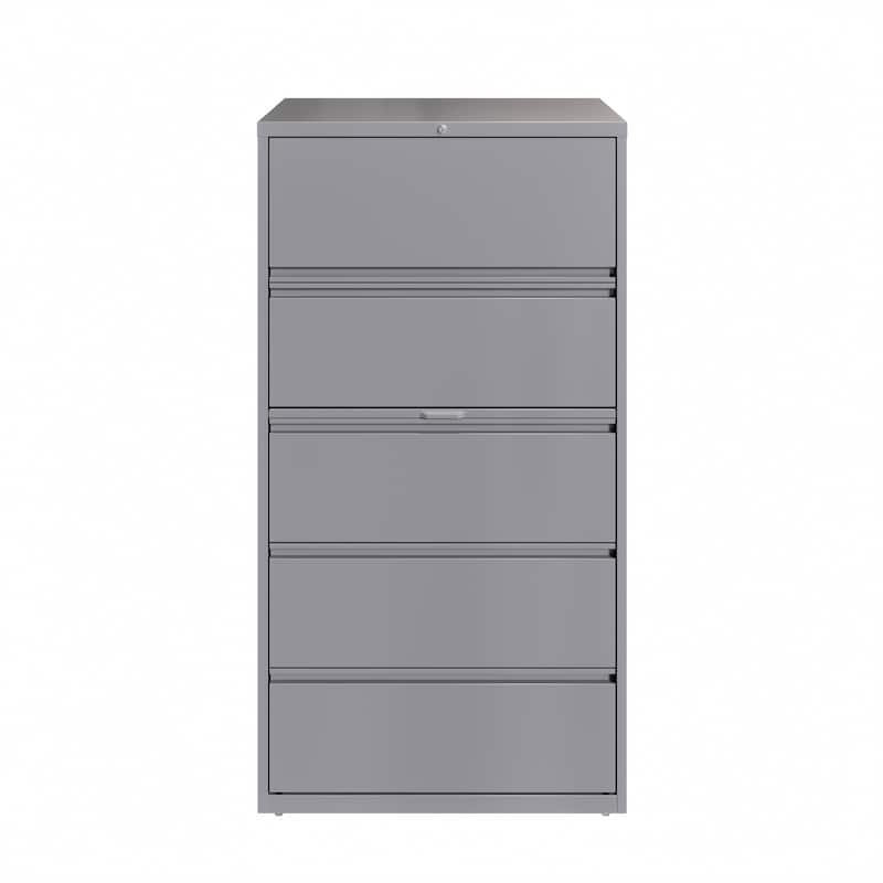 Hirsh 36-in Wide HL10000 Series 5 Drawer Lateral File Cabinet with Posting Shelf and Roll-Out Binder Storage, White - Silver - Legal