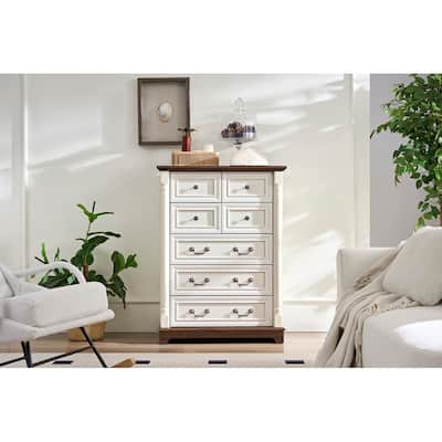 7 Drawer Dresser Chest for Bedroom with Wooden Base and Riser Trim