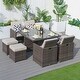 preview thumbnail 1 of 19, 9-Piece Aluminum Dining Set with Tempered Glass Tabletop and Umbrella Hole