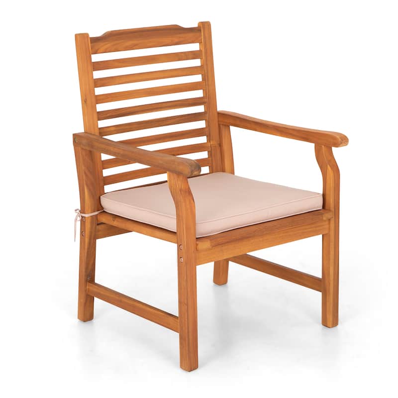 MAISON ARTS 2-Piece Patio Natural Solid Acacia Wood Dining Chairs, Patio Oil Finished Wooden Armchairs Set of 2