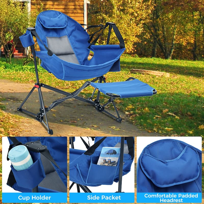 Hammock Camping Chair with Footrest, Outside Foldable Portable Rocking Chairs
