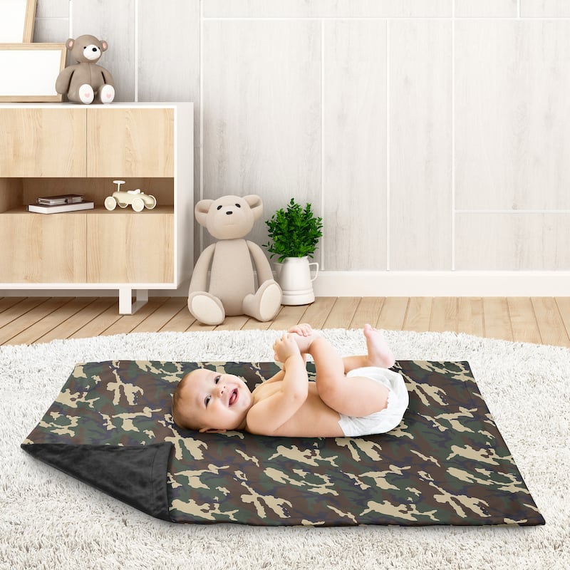 Woodland Camo Collection Boy Baby Receiving Security Swaddle Blanket - Beige Green and Black Rustic Forest Camouflage