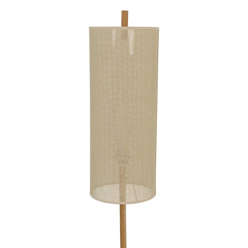 Modern Natural Oak Living Room Floor Lamp with Linen Shade - Brown