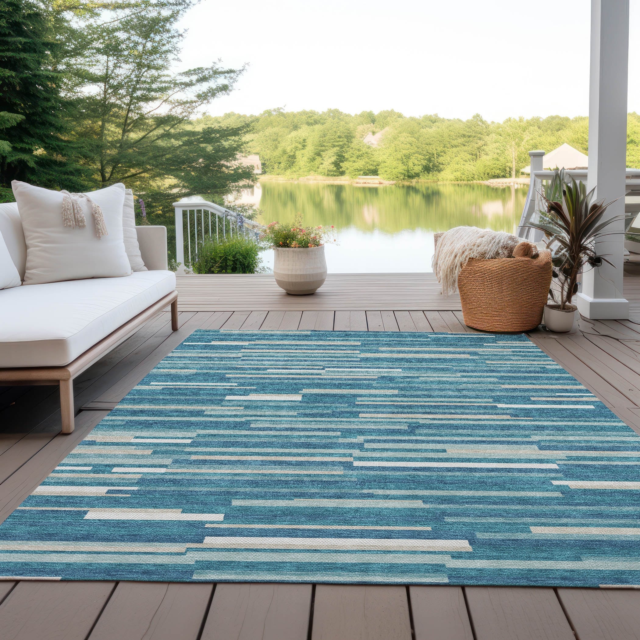 Machine Washable Indoor/ Outdoor Chantille Stripes Modern Rug