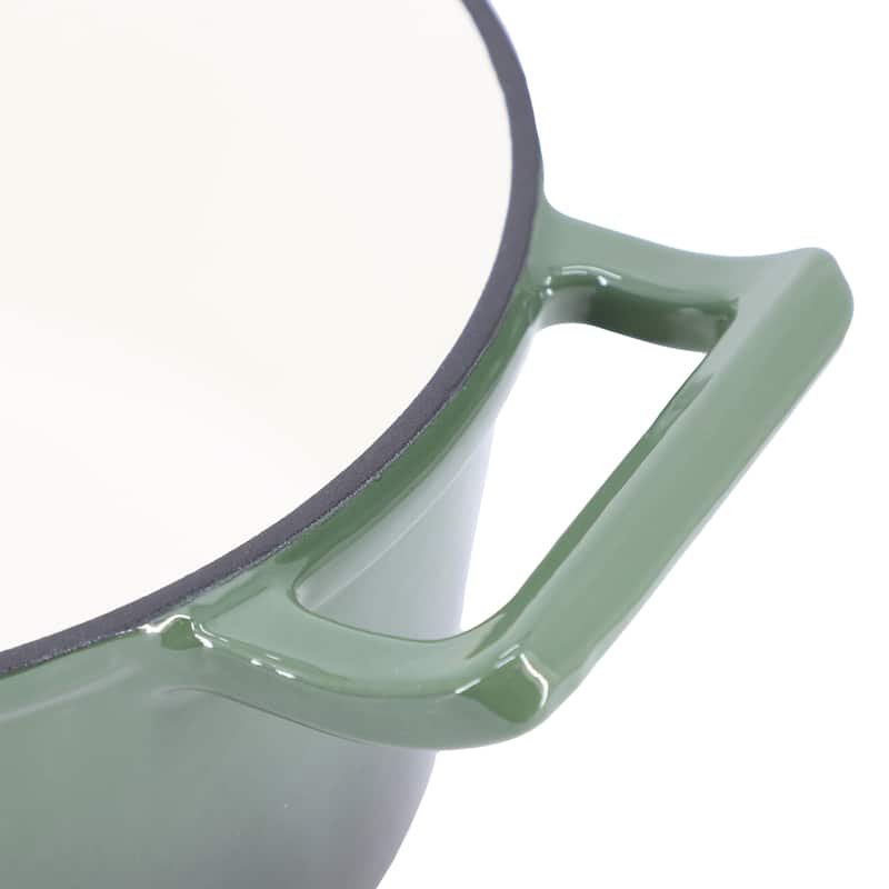 5.3Q Round Enameled Self Basting Lid Dual Handle Cast Iron Casserole in Sage Green