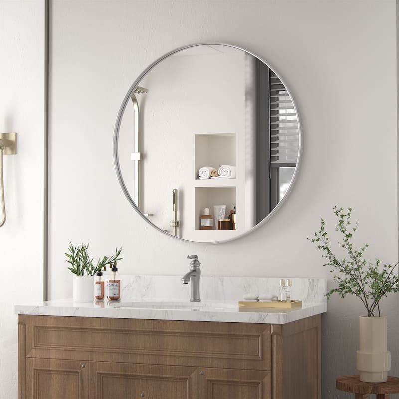 Round Wall Mirror with Metal Frame for Bathroom Vanity(1 Piece)