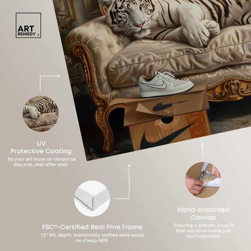 Lounging Sneaker Tiger Canvas by Art Remedy, Gallery Wrapped