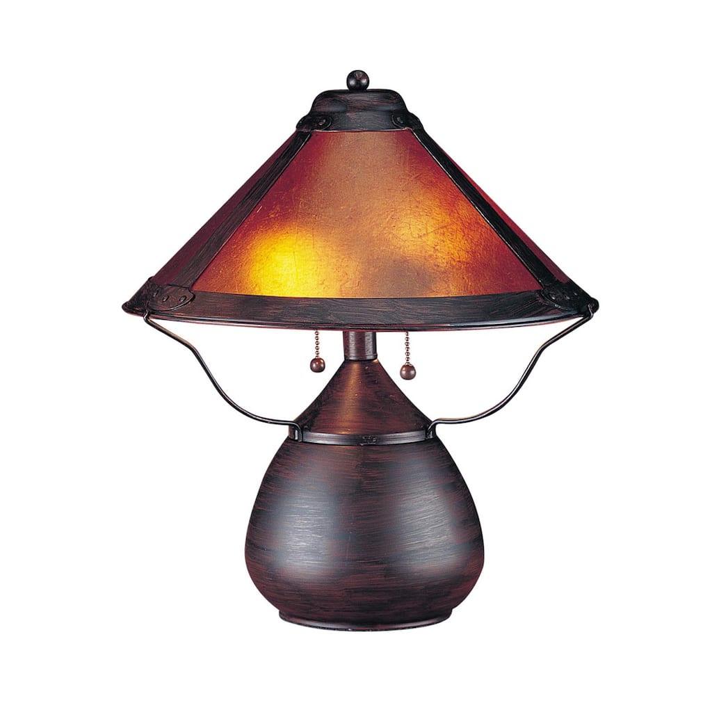 HomeRoots17" Rust Metal Two Light Table Lamp With Amber Empire Shade - 14.75