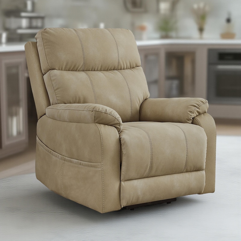 Corbin Power Lift Recliner Chair, Sand Faux Leather, Pillow Top Arms
