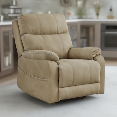 Corbin Power Lift Recliner Chair, Sand Faux Leather, Pillow Top Arms