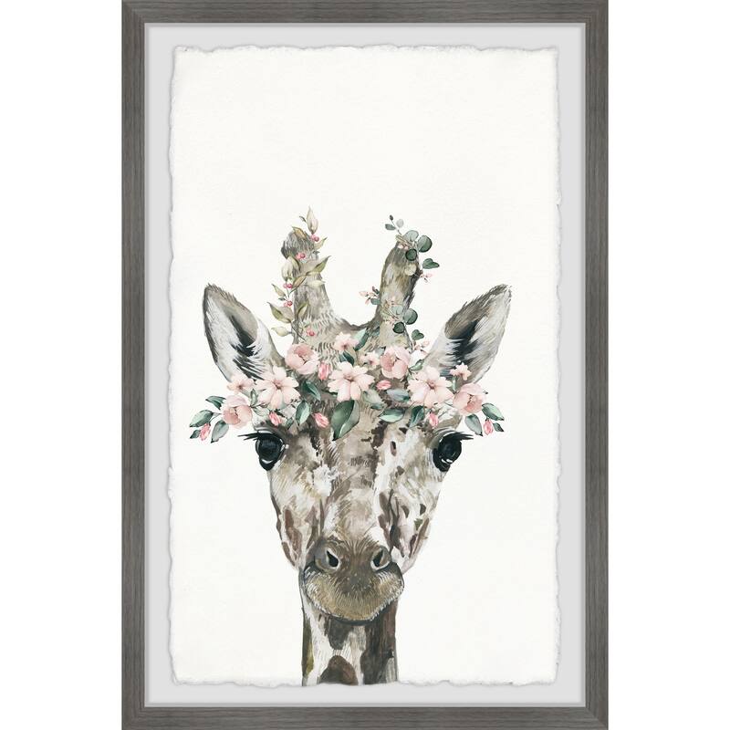 Giraffe Painting Print, Floral Crowned Animal Wall Art, Framed Home Decor