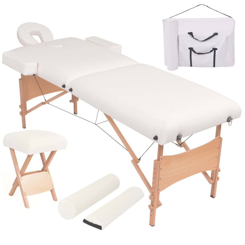 vidaXL 2-Zone Folding Massage Table and Stool Set 3.9" Thick White/Black - White