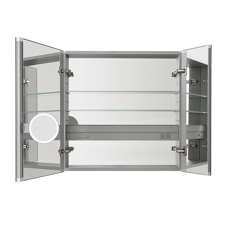 AQUADOM Royale Medicine Cabinet Defogger, 3X LED Lighted Vertically Adjustable Magnifying Mirror, Electrical Outlets.