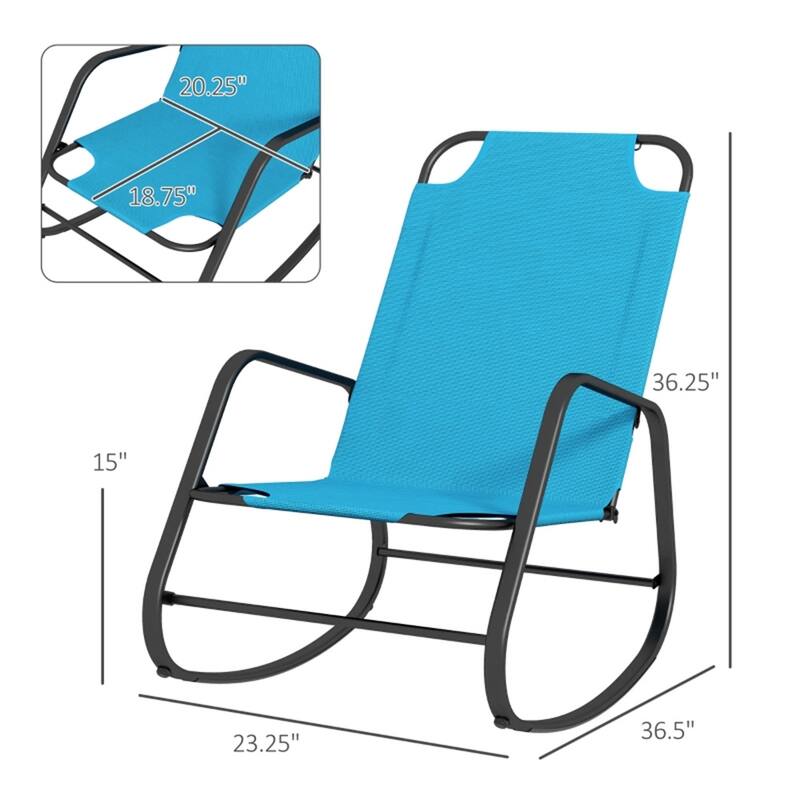 Steel Rocking Chair with Sling Fabric, High Back and Armrest - 23.25" W x 36.5" D x 36.25" H