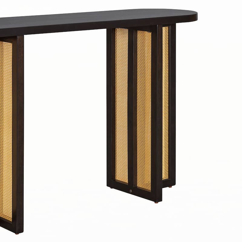 Farmhouse Rattan Console Table Entryway Table,Espresso
