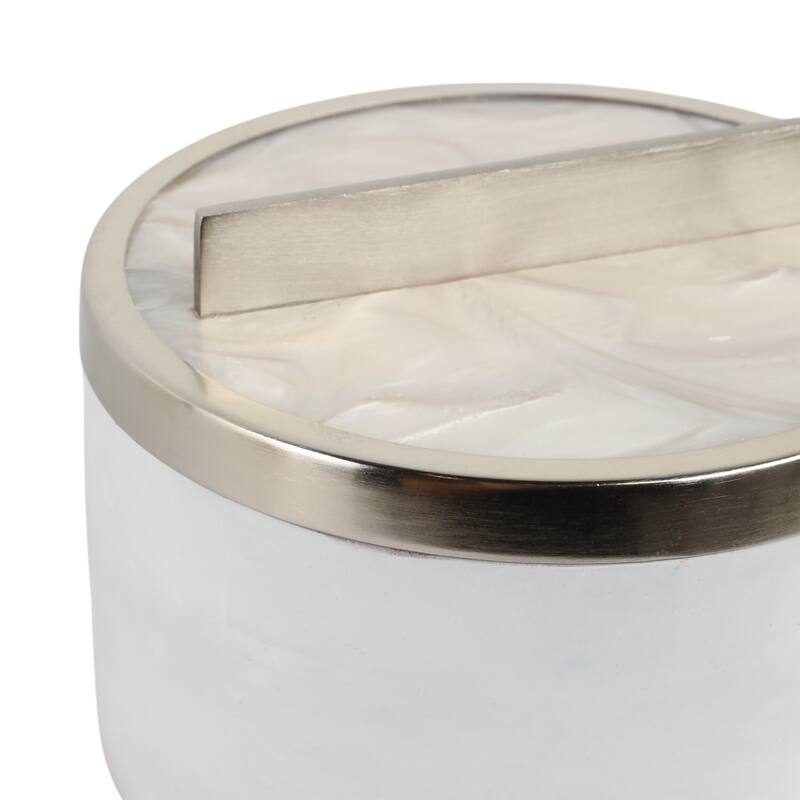 Elegant Round Decorative Box with Metal Lid - Set of 2, 7", 5", White - 7.0"