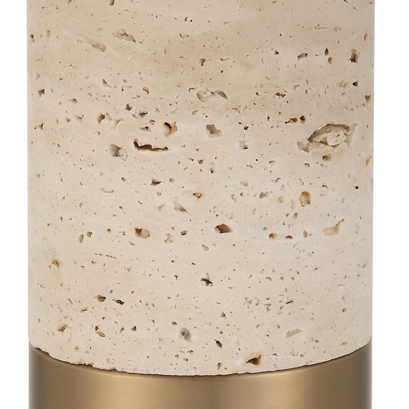 Column Base Table Lamp with Round Shade - 27.5" - Cream and Beige