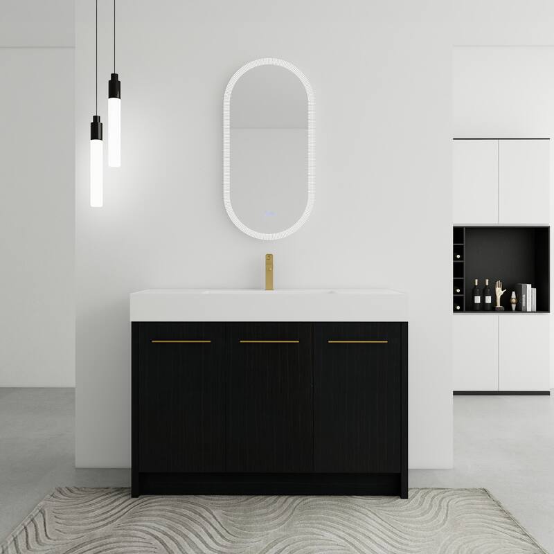24" Bathroom Vanity with Resin Sink, Soft Close Hinges, Adjustable Storage, Black Chestnut Color, Freestanding Cabinet - 47.3in L Plywood - 47.3in L Black Chestnut