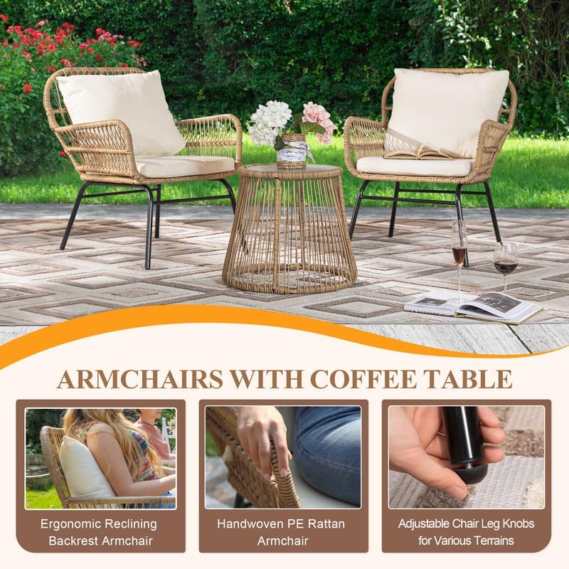 8-Piece Outdoor Boho Wicker Patio Furniture Set, L-Shaped Sectional Sofa with 2 Chairs, 2 Ottomans & Ice Bucket Table