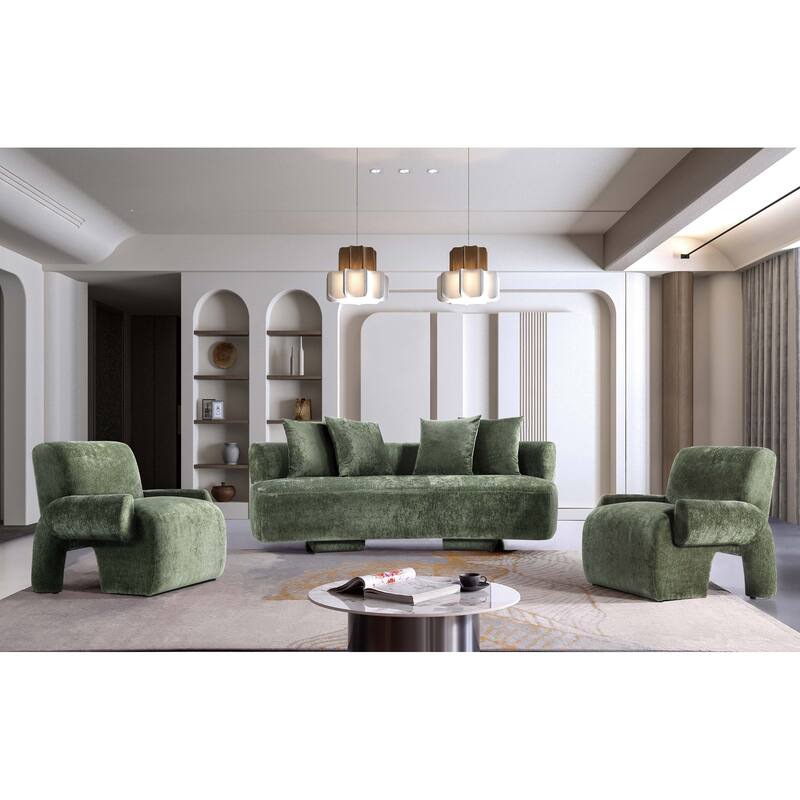 Manhattan Comfort 3 Piece Modern Verandah Chenille 90.6 Inch Sofa Set - Olive Green