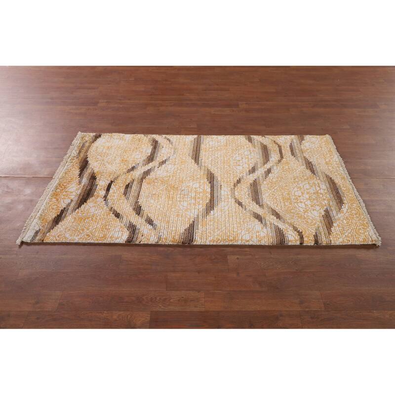 Abstract Oriental Accent Rug Handmade Striped Wool Carpet - 2'9"x 5'1"