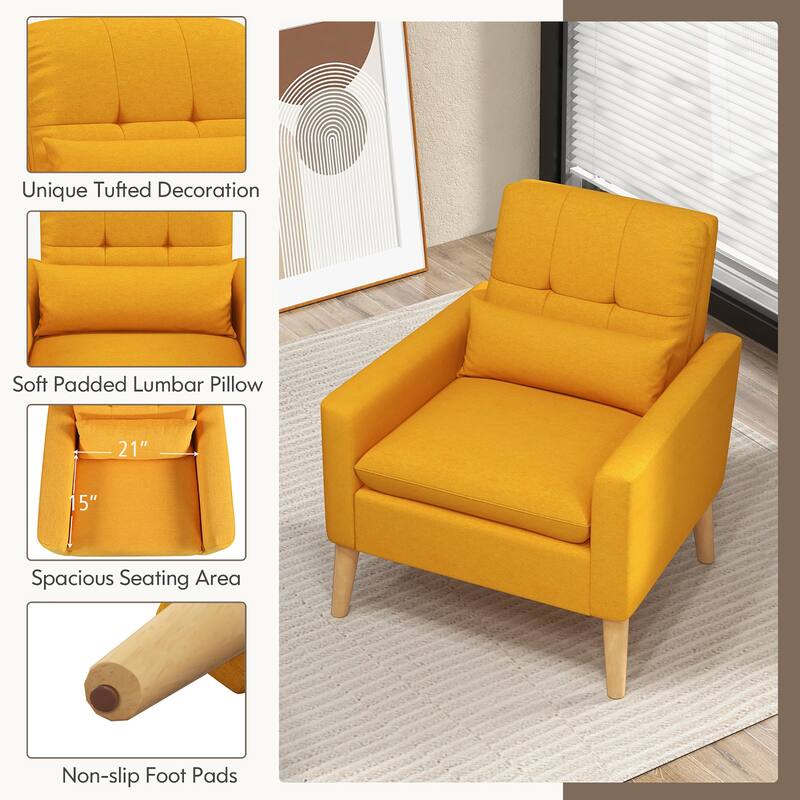 Gymax Mid-century Modern Accent Chair Linen Fabric Reading Armchair w/