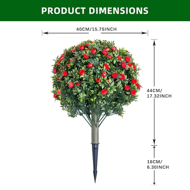 Set of 2/4 Artificial Topiary Ball Trees with Metal Stakes with Rose Flowers