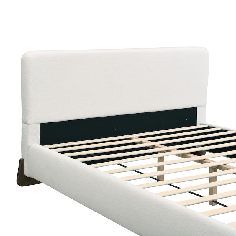 King Size Bed Frame with Headboard, Upholstered Platform Bed with Wood Slats, No Box Spring Needed