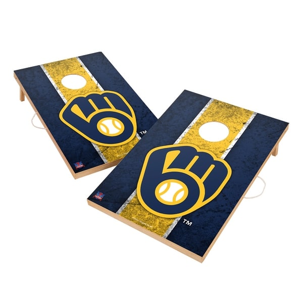 slide 2 of 5, Vintage Milwaukee Brewers MLB Regulation 2x4 Cornhole Set Include Carry Case