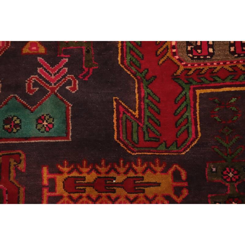 Hand Knotted Oriental 100% Wool Carpet Traditional Tribal Purples Ardebil Runner Rug - 9' 6'' X 3' 5''