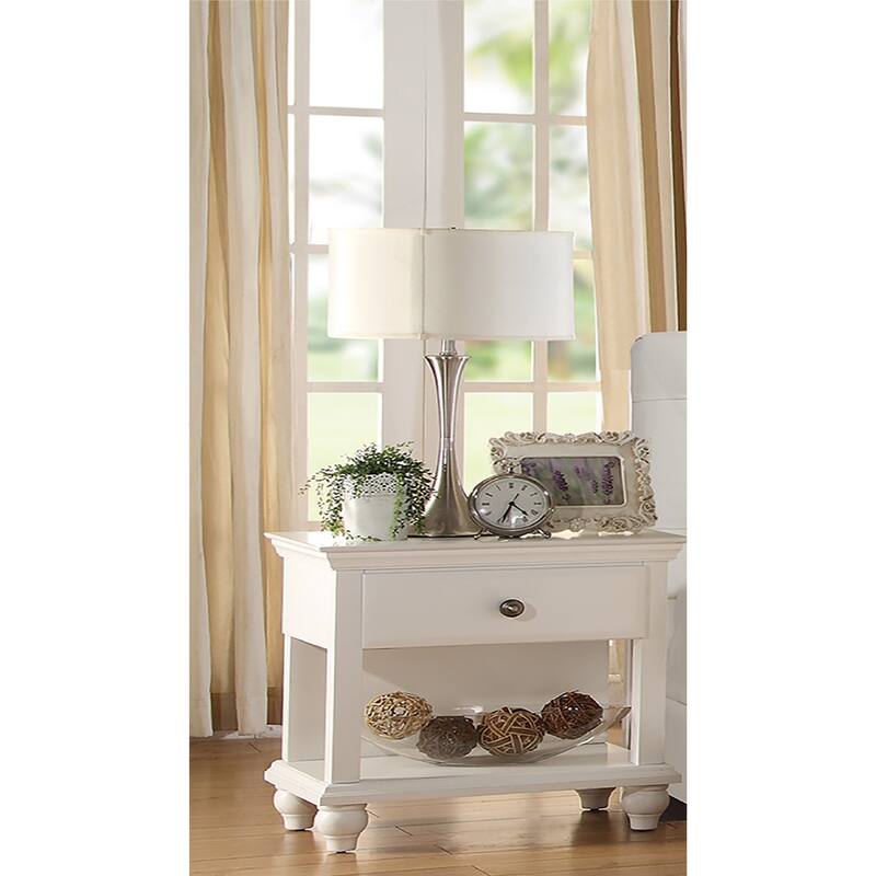 Traditional Style 4pc Bed Dresser Mirror Nightstand Set Bun Feet Button Tufted Headboard Off White Finish Bedroom Furniture