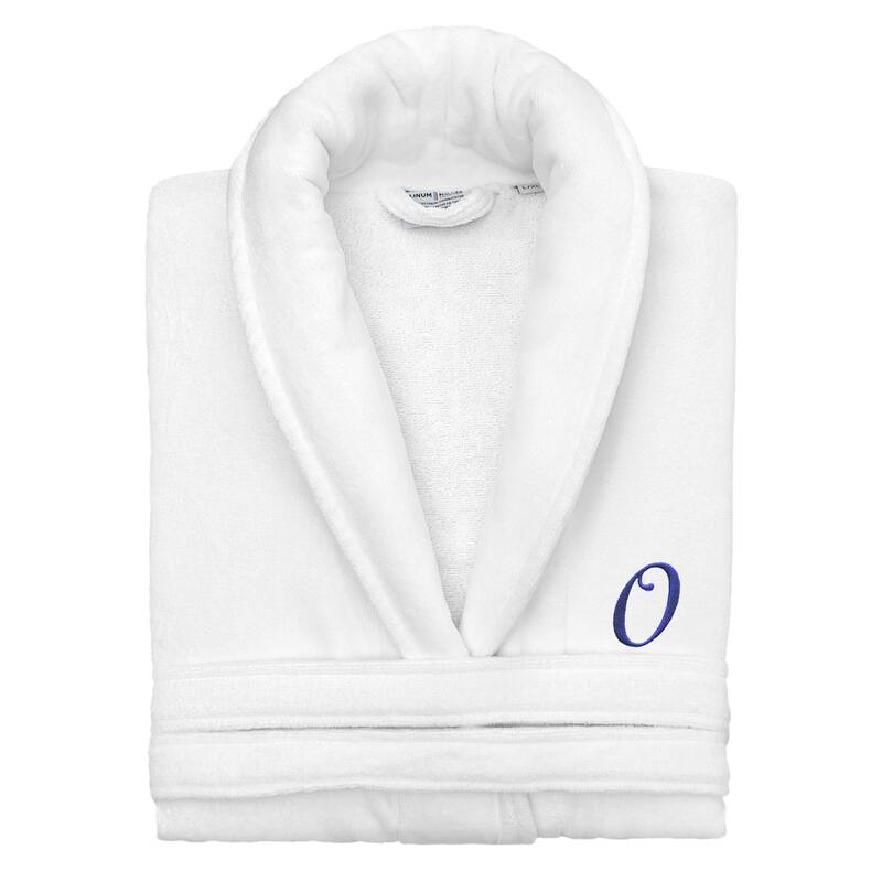 Authentic Hotel and Spa 100% Turkish Cotton Personalized Unisex Anovia Velour Bathrobe - Navy Script Font - Small/Medium - O