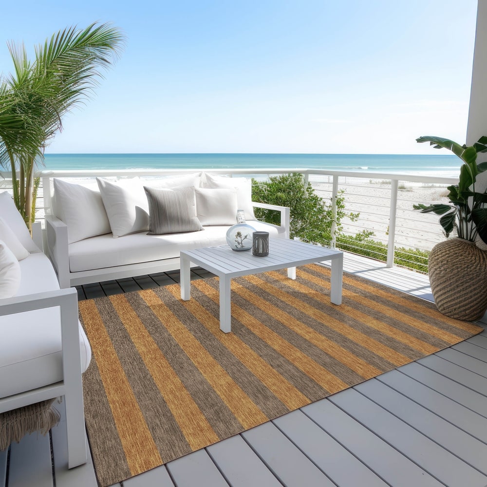 Machine Washable Indoor/ Outdoor Cabana Stripe Chantille Rug