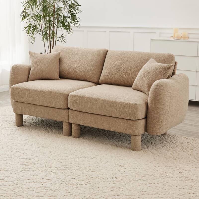 Distinctive Sofa Couch with Shell-Shaped Armrests, 2-seater Loveseat Couch Sofa Couch with Wood Frame - Coffee