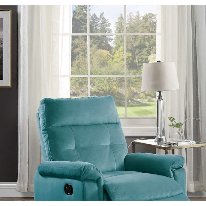 Luxurious Velvet Teal Blue Color Motion Recliner Chair 1pc Couch Manual Motion Plush Armrest Tufted Back