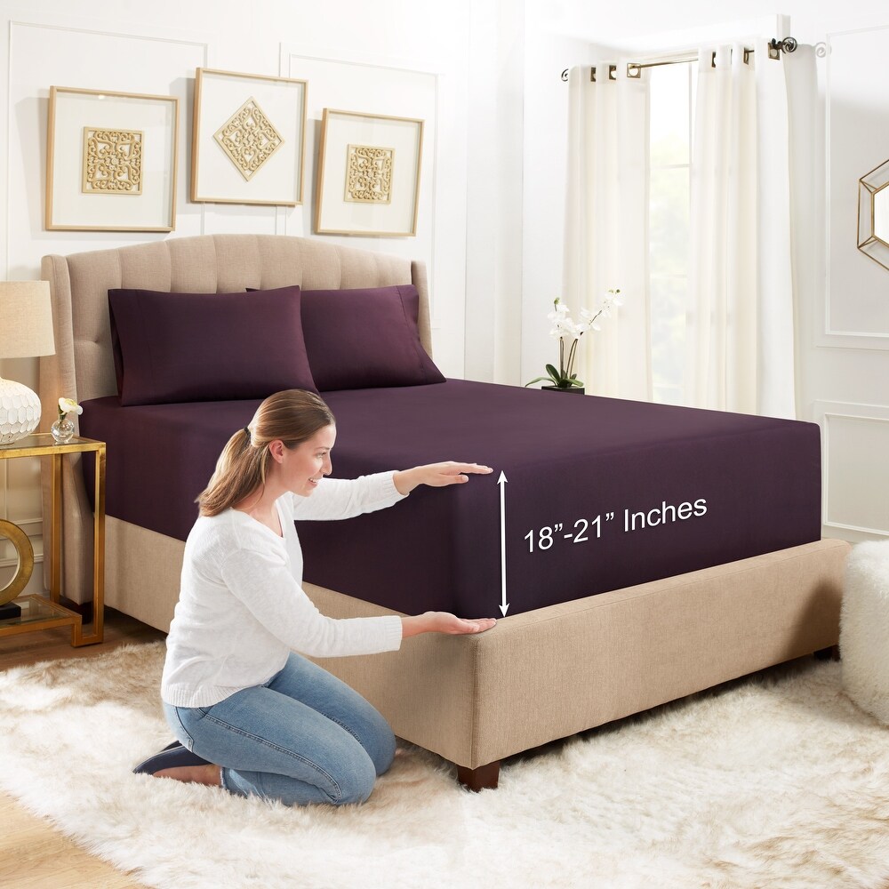 Hotel Quality Microfiber Sheet Set - 1500 Premium Thread Count, Queen Size, Deep Pocket 18-24 Inch, Eggplant Purple