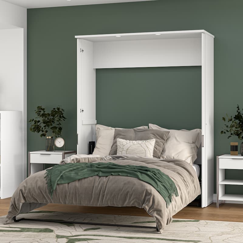 Bestar Lumina 68W Queen Murphy Bed with Desk for Guest Room - White