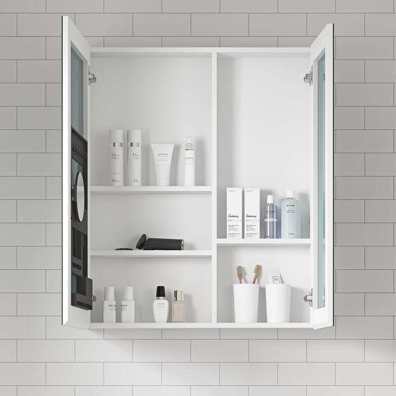 Wall Mounted Bathroom Medicine Cabinet with HD Mirror, Recessed or Surface Mount, Storage for Cosmetics & Personal Care