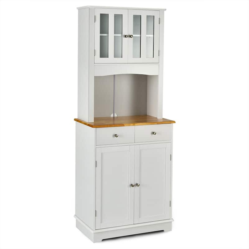 Gymax Buffet Hutch Kitchen Storage Cabinet w/ Microwave Stand Storage - See Details - White - See Details