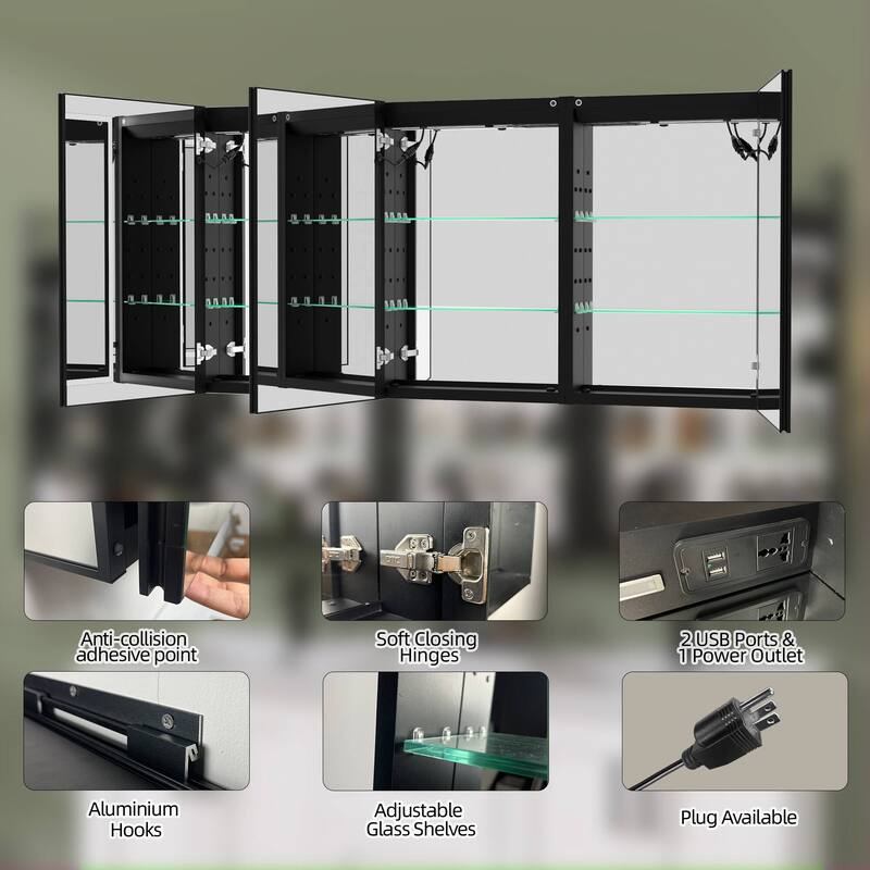 60'' W 30'' H Recessed Frameless Medicine Cabinet Mirror 9 Adjustable