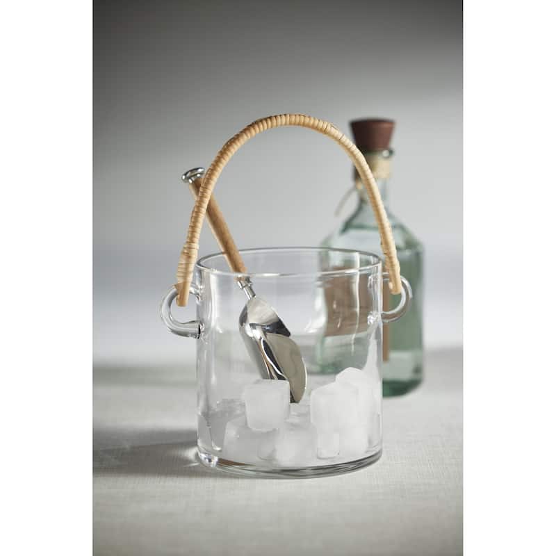 Budva Glass Ice Bucket / Wine Cooler with Rattan Handle - 6" dia x 7"