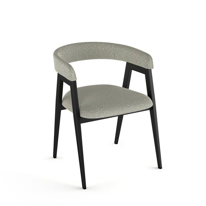 Amisco Caris Upholstered Dining Chair with Arms and Metal Legs - Light Beige-Grey Boucle Polyester / Black Metal