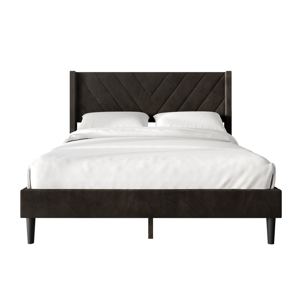 CraftPorch Sophisticated Wingback Upholstered Platform Velvet Bed