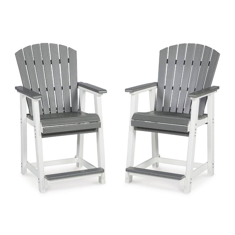 24 Inch Counter Stool Armchair Set of 2, Outdoor Slatted, Gray, White